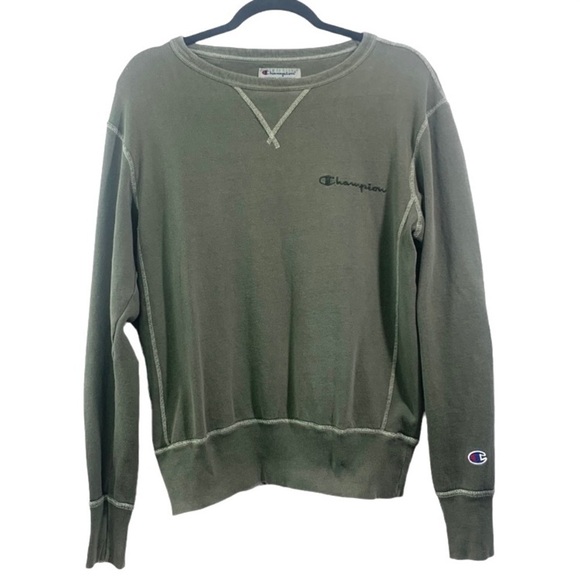 Champion Topstitch Crew Neck Sweatshirt - Olive Green, Size Small - Picture 1 of 9